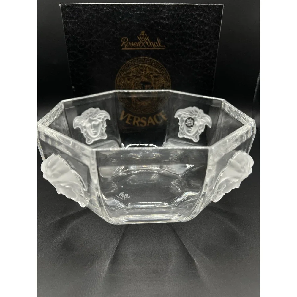 Stunning Rosenthal VERSACE Medusa Lumiere Round Crystal Bowl 7